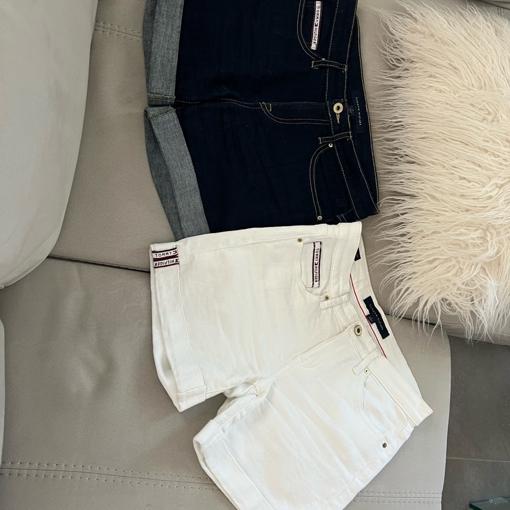 Tommy Hilfiger Black and White Denim Shorts